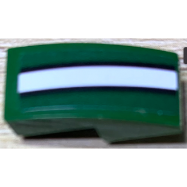 dark green slope curved 2 x 1 x 2 3 with black lines and white stripe pattern model right side sticker - set 75894