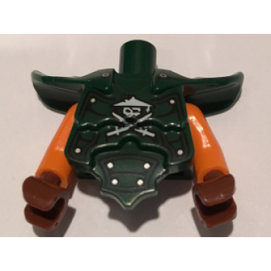 torso modified short with armor breastplate with shoulder ridges rivets and ninja skull with crossed swords pattern orange arms reddish brown hands