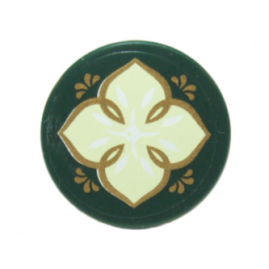 dark green tile round 2 x 2 with bottom stud holder with light green leaf with four petals and gold edges on transparent background pattern sticker - set 41072