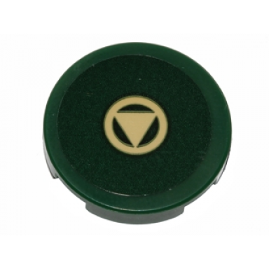 dark green tile round 2 x 2 with bottom stud holder with tan triangle in circle pattern sticker - set 75141