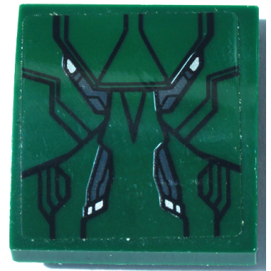 dark green slope curved 2 x 2 x 2 3 with dark green and dark bluish gray armor plates black lines and small silver highlights pattern sticker - set 76083