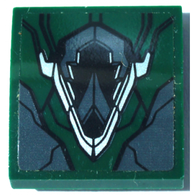 dark green slope curved 2 x 2 x 2 3 with dark green and dark bluish gray armor plates black lines and silver highlights pattern sticker - set 76083