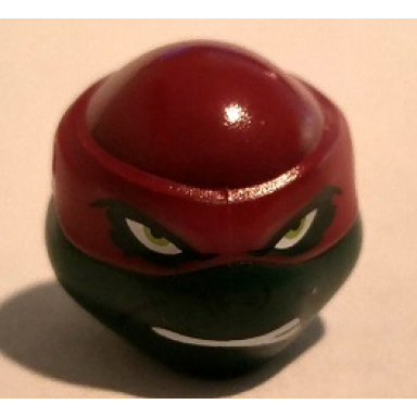 dark green minifigure head modified ninja turtle type 2 with dark red mask headcovering and teeth pattern raphael