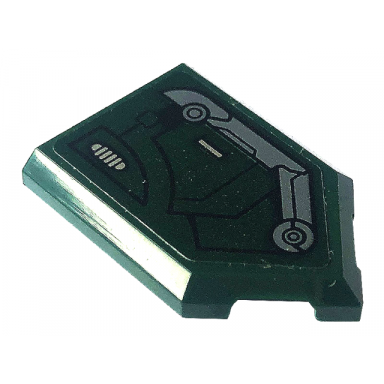 dark green tile modified 2 x 3 pentagonal with black lines and dark bluish gray dark green and silver armor plates pattern model right side sticker - set 76195