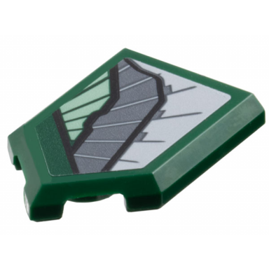 dark green tile modified 2 x 3 pentagonal with sand green dark bluish gray and light bluish gray wing armor pattern model left side sticker - set 76292