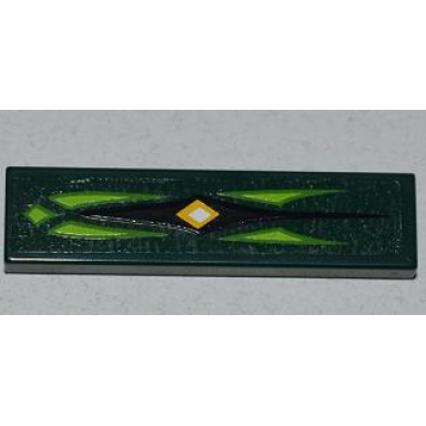 dark green tile 1 x 4 with lime scales and yellow diamond pattern sticker - set 9450