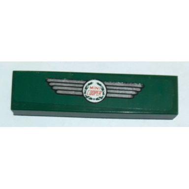 dark green tile 1 x 4 with red silver and white mini cooper logo pattern sticker - set 10242