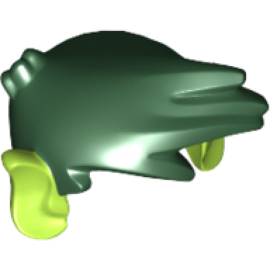 dark green minifigure hair swept forward with lime ears pattern