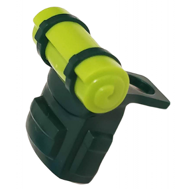 dark green minifigure backpack with molded lime bedroll pattern bam