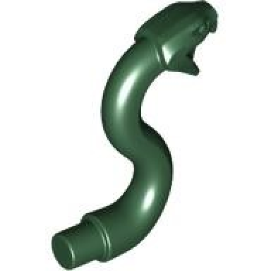 dark green snake head with open mouth fangs and curved neck with bar