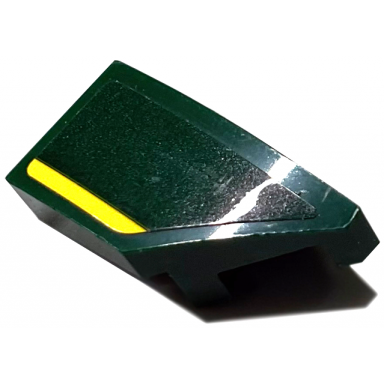 dark green wedge 2 x 1 x 2 3 right with yellow stripe pattern sticker - set 76907