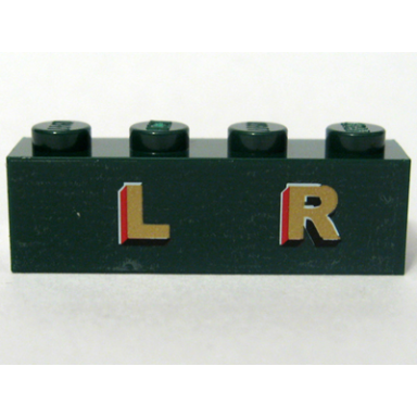 dark green brick 1 x 4 with gold l r pattern sticker - set 10194