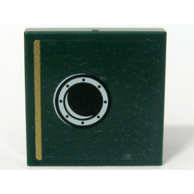 dark green tile 2 x 2 with gold stripe and porthole pattern model right side left panel sticker - set 10194