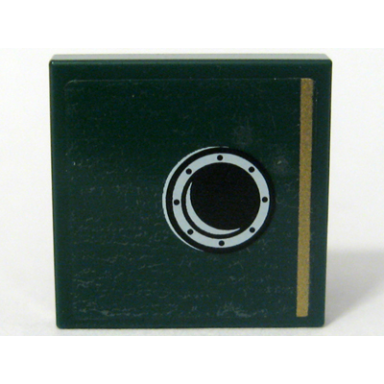 dark green tile 2 x 2 with gold stripe and porthole pattern model right right panel sticker - set 10194
