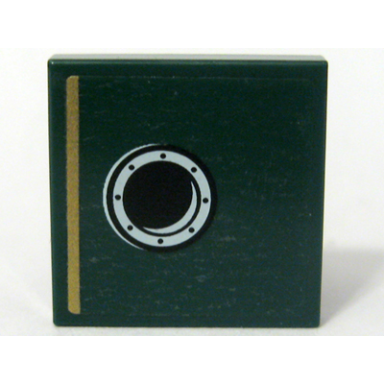 dark green tile 2 x 2 with gold stripe and porthole pattern model left side left panel sticker - set 10194