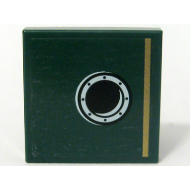 dark green tile 2 x 2 with gold stripe and porthole pattern model left side right panel sticker - set 10194