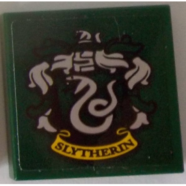 dark green tile 2 x 2 with hp slytherin house crest on dark green background pattern sticker - set 71043