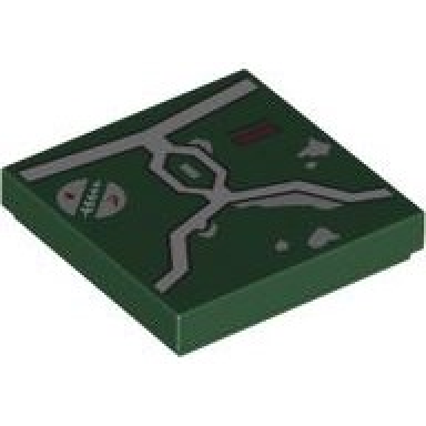 dark green tile 2 x 2 with sw mandalorian boba fett armor plates with light bluish gray lines silver battle damage and agrarian emblem pattern
