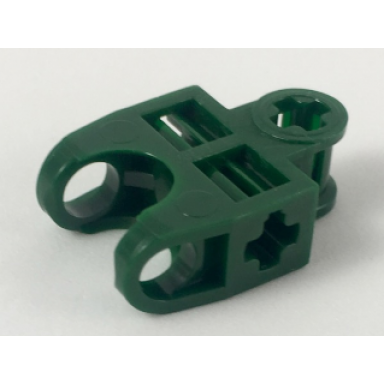 dark green technic axle connector 2 x 3 with ball joint socket - open sides angled forks with closed axle holes