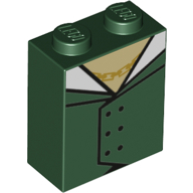 dark green brick 1 x 2 x 2 with inside stud holder with black outlined open jacket with white lapels and gold chain pattern brickheadz grindelwald torso