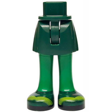 dark green mini doll hips and skirt with molded green legs and printed dark green shoes with lime highlights and black soles pattern - thin hinge