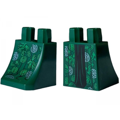 dark green lower body skirt with robe ends with silver and bright green circles and filigree over black dress pattern