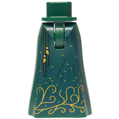dark green mini doll hips and skirt full length with dark blue squares gold tassels sparkles and filigree pattern - thin hinge