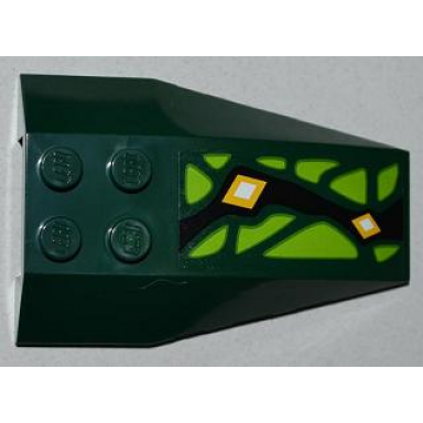 dark green wedge 6 x 4 triple curved with lime scales and 2 yellow diamonds pattern model left side sticker - set 9450