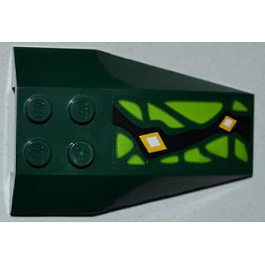dark green wedge 6 x 4 triple curved with lime scales and 2 yellow diamonds pattern model right side sticker - set 9450
