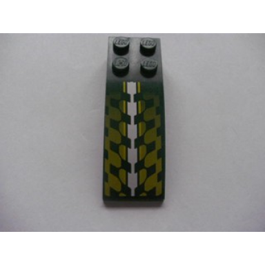 dark green slope curved 6 x 2 with white and lime checkered pattern sticker - set 8138