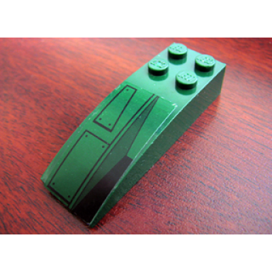 dark green slope curved 6 x 2 with black geometric pattern model right side sticker - set 7754