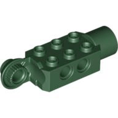dark green technic brick modified 2 x 3 with pin holes rotation joint ball half vertical and rotation joint socket