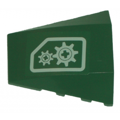 dark green wedge 4 x 4 triple curved no studs with white gears pattern sticker - set 8100