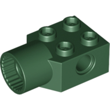 dark green technic brick modified 2 x 2 with pin hole and rotation joint socket
