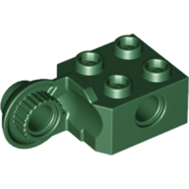 dark green technic brick modified 2 x 2 with pin hole and rotation joint ball half vertical