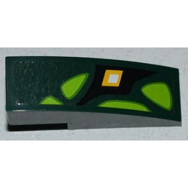 dark green slope curved 3 x 1 with lime scales and yellow diamond pattern model left side sticker - set 9450