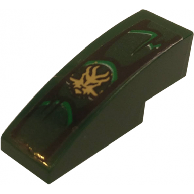 dark green slope curved 3 x 1 with scales and gold lion head pattern sticker - set 70593
