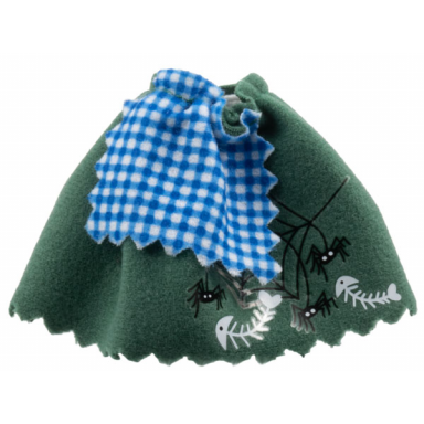 dark green belville clothes skirt long spiders web and fishbones pattern with blue and white check apron