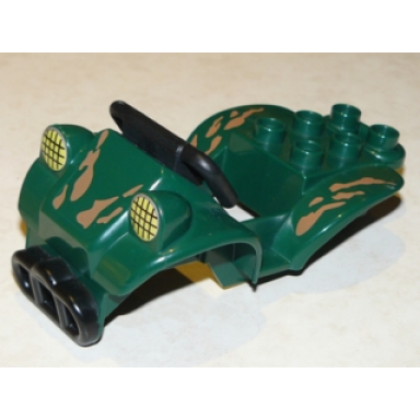 dark green duplo cabin 4 x 7 x 2 four wheel bike with black handlebars with mud spots pattern