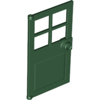 dark green door 1 x 4 x 6 with 4 panes and stud handle