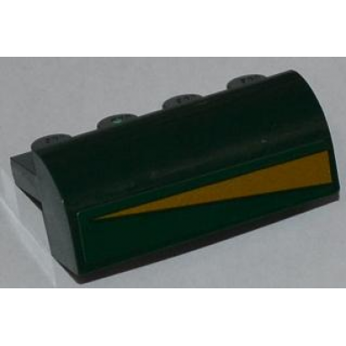 dark green slope curved 2 x 4 x 1 1 3 with 4 recessed studs with gold triangle pattern model left side sticker - set 9498