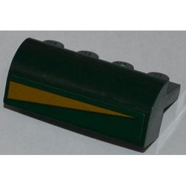dark green slope curved 2 x 4 x 1 1 3 with 4 recessed studs with gold triangle pattern model right side sticker - set 9498