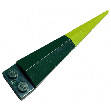 dark green plate modified 1 x 2 with angular extension with molded flexible rubber lime tip pattern