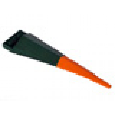 dark green plate modified 1 x 2 with angular extension with molded flexible rubber orange tip pattern