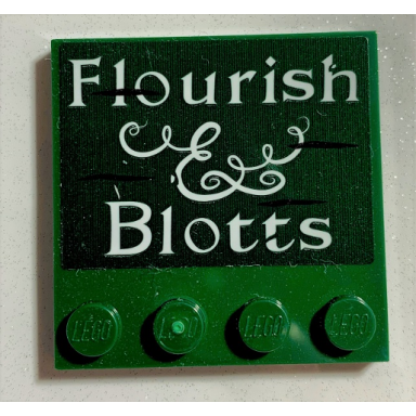 dark green tile modified 4 x 4 with studs on edge with flourish blotts pattern sticker - set 75978