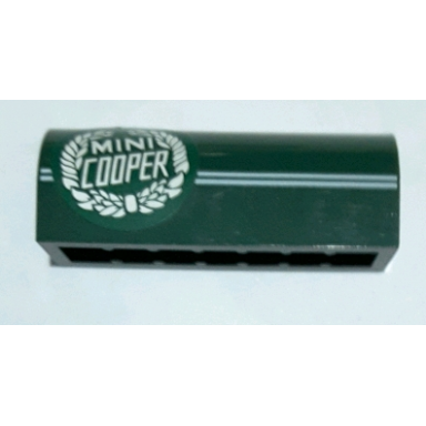 dark green slope curved 1 x 4 x 1 1 3 with 2 thin white stripes and mini cooper logo pattern model right side sticker - set 10242