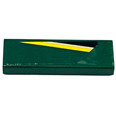 dark green tile 1 x 3 with black silver and yellow stripes pattern model left side sticker - set 76907