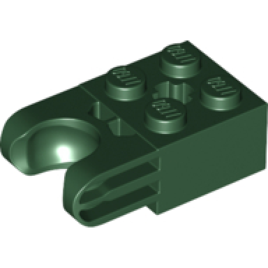 dark green technic brick modified 2 x 2 with ball socket and axle hole - straight forks with round ends and closed sides