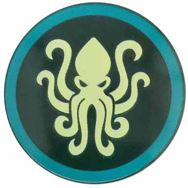 dark green minifigure shield circular round convex face with yellowish green kraken in dark turquoise circle pattern