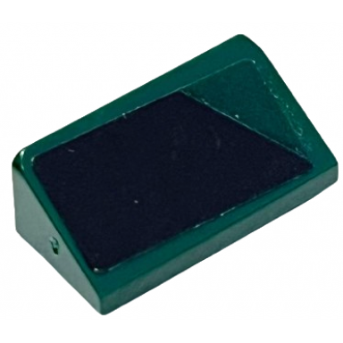 dark green slope 30 1 x 2 x 2 3 with triangle corner and black trapezoid pattern model left side sticker - set 76907